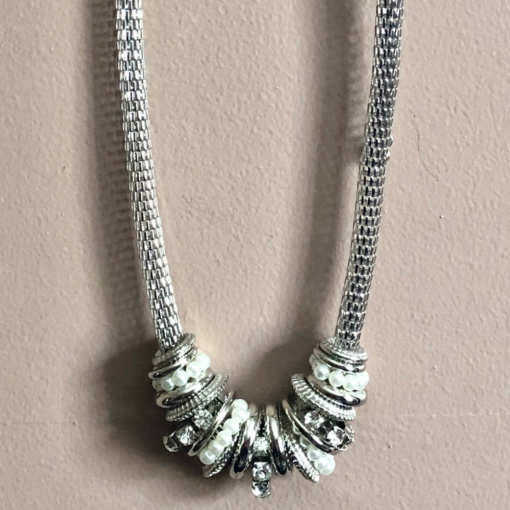 Ashley Stewart Multi Rings Necklace Silver